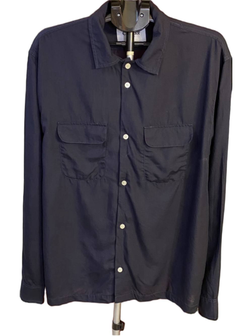 Corridor NYC Mens XL Lyocell Camp Collar Shirt Midnight Navy Button Up